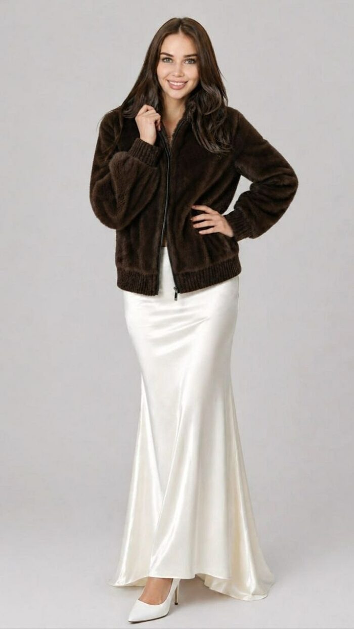 Бомбер из меха норки в шоколадном оттенке