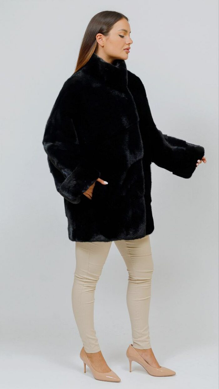 Куртка из меха норки Blackglama с рукавом Dolman и воротником стойка