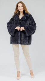 Полушубок из меха норки Графит с рукавом Dolman и английским воротником