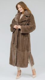 Шуба Халат из меха норки Sepia с английским воротником