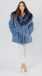 Полушубок из норки Denim с капюшоном из меха чернобурки