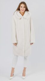 Шуба Leila midi из меха норки White с капюшоном