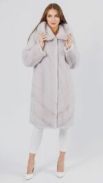 Шуба Leila midi из меха норки White с капюшоном