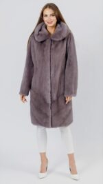 Шуба Leila midi из меха норки White с капюшоном