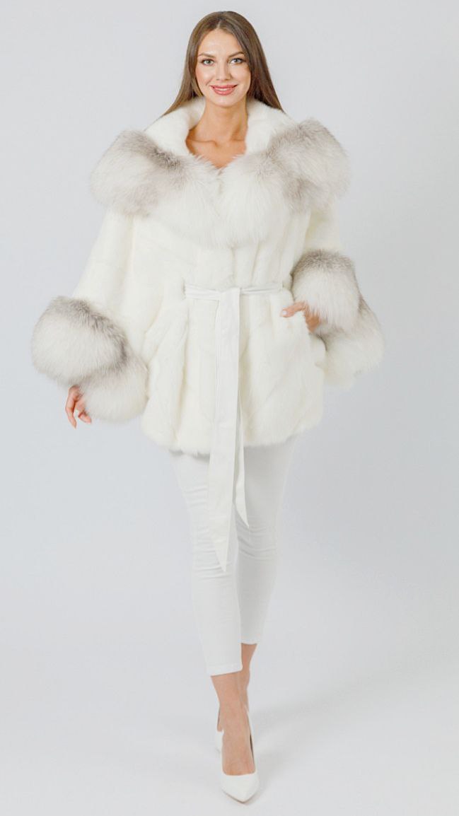 Шуба из норки White с отделкой из меха полярной лисы