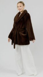 Полушубок из меха норки Орех с шалевым воротником
